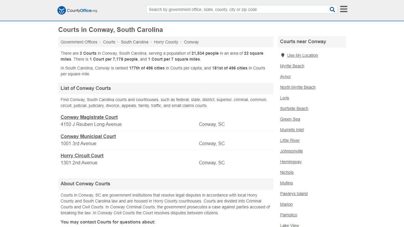 Courts - Conway, SC (Court Records & Calendars)