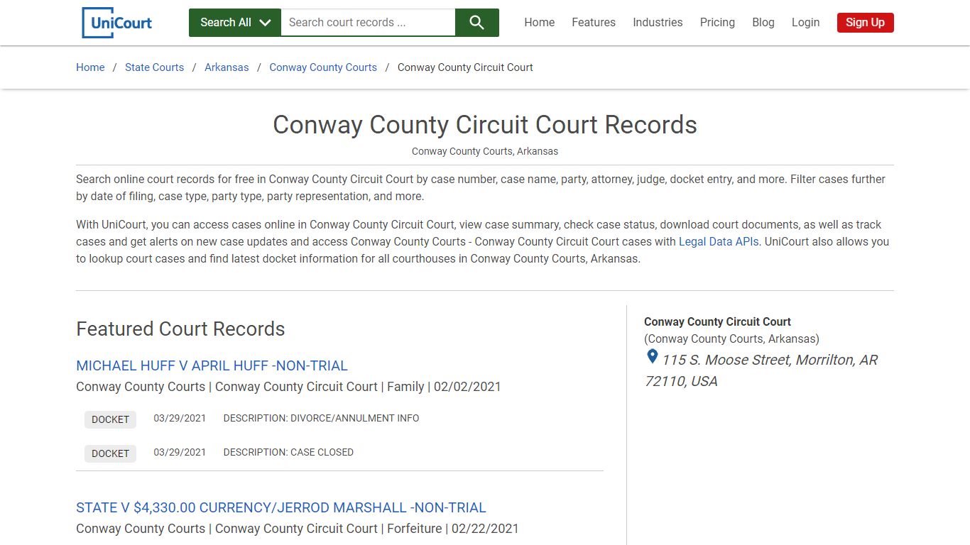 Conway County Circuit Court Records | Conway | UniCourt