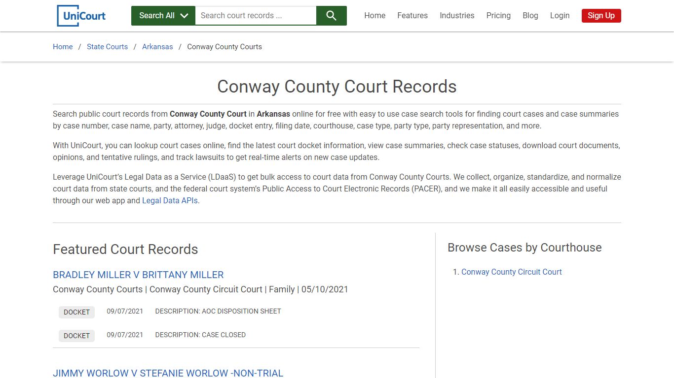 Conway County Court Records | Arkansas | UniCourt